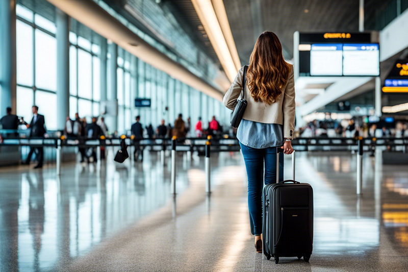 Passeggera al terminal dell'aeroporto di Bologna